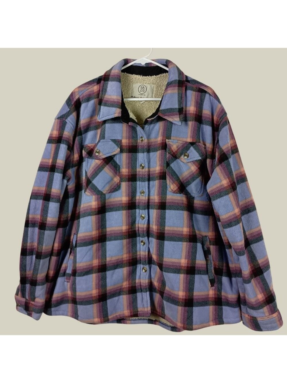 Sage Collective Sherpa Lined Plaid Flannel Shirt Jacket Womens XXL Hiking Work